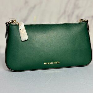 BNWT Michael Kors Empire Medium Leather Chain Link Pochette Green